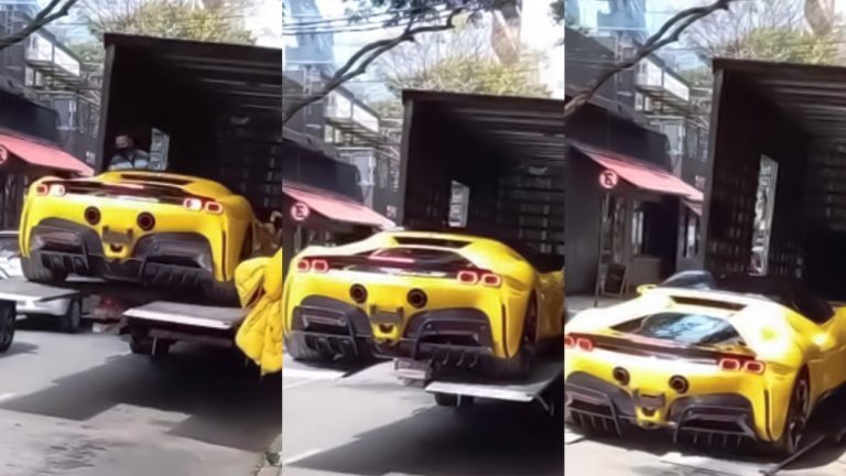 7 million Brazilian reals fall Ferrari SF90 Stradal from truck in Sao Paulo