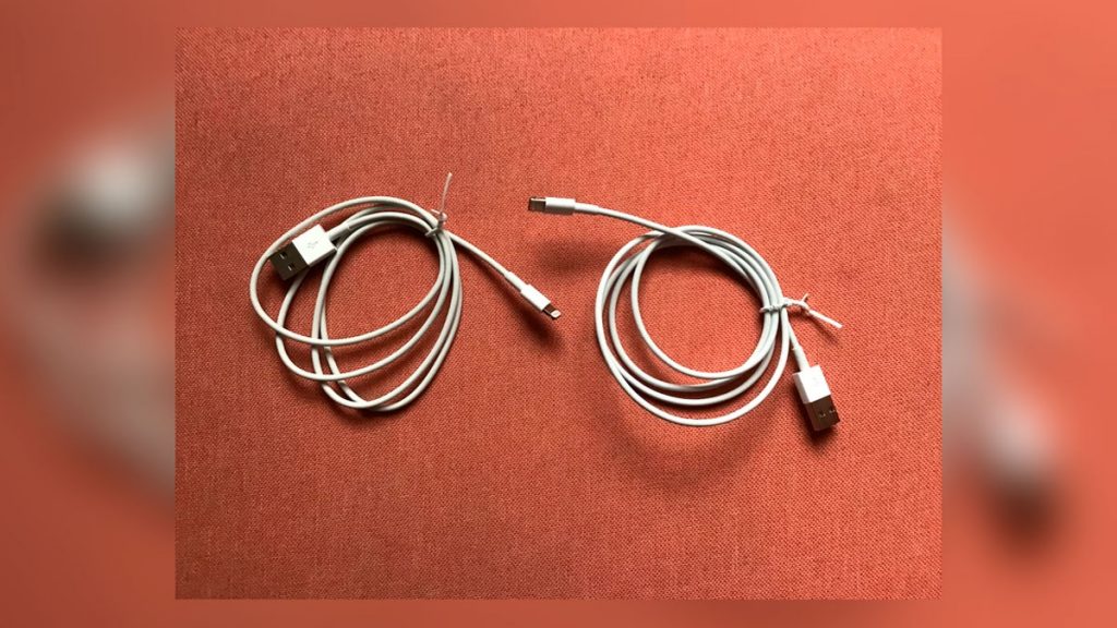 Two USB cables wrapped next to each other under a rug, only one of them steals passwords