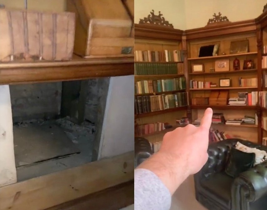 A secret passage has been discovered behind a bookshelf in a 500-year-old house (Image: Instagram/freddygoodall)