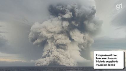 Imagens mostram fumaça e cinzas no início da erupção do vulcão em Tonga