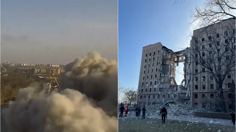 The moment the building in Mykolaiv was hit by Russian missiles